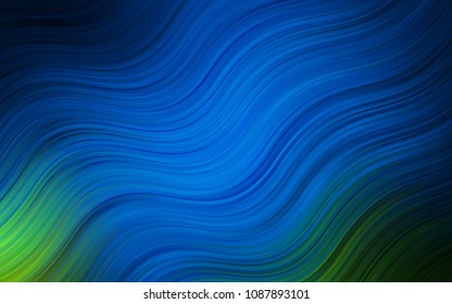 Dark Blue, Green vector template with bent lines. Shining illustration, which consist of blurred lines, circles. Brand-new design for your ads, poster, banner.