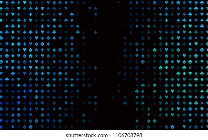 Dark Blue, Green vector template with poker symbols. Colorful gradient with signs of hearts, spades, clubs, diamonds. Design for ad, poster, banner of gambling websites.