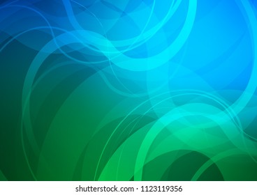 Dark Blue, Green vector template with bent lines. Shining illustration, which consist of blurred lines, circles. A completely new template for your business design.