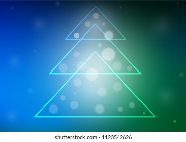 Dark Blue, Green vector template with a new year tree. Christmas tree on blurred abstract background with gradient. New year design for your ad, poster, banner.