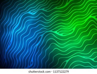 Dark Blue, Green vector template with bent ribbons. Blurred geometric sample with gradient bubbles.  Textured wave pattern for backgrounds.