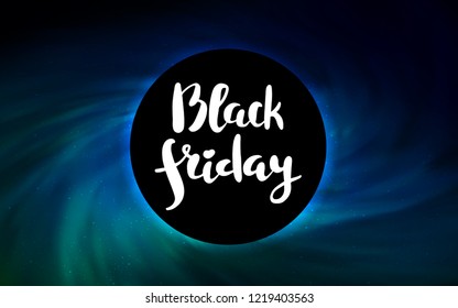 Dark Blue, Green vector template with a black hole, space. Decorative design in space style with a black hole. Backdrop for Black Friday promotions.