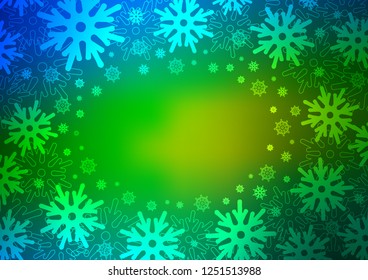 Dark Blue, Green vector template with ice snowflakes. Snow on blurred abstract background with gradient. New year design for your business advert.