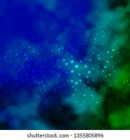 Dark Blue, Green vector template with neon stars. Shining colorful illustration with small and big stars. Pattern for new year ad, booklets.