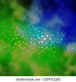 Dark Blue, Green vector template with neon stars. Decorative illustration with stars on abstract template. Design for your business promotion.