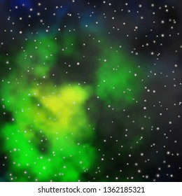 Dark Blue, Green vector template with neon stars. Blur decorative design in simple style with stars. Theme for cell phones.