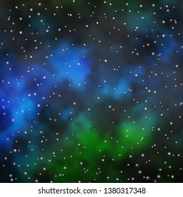 Dark Blue, Green vector template with neon stars. Blur decorative design in simple style with stars. Design for your business promotion.