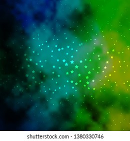 Dark Blue, Green vector template with neon stars. Shining colorful illustration with small and big stars. Theme for cell phones.
