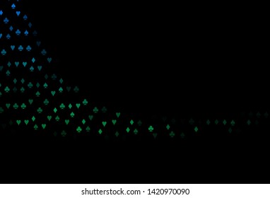 Dark Blue, Green vector template with poker symbols. Colored illustration with hearts, spades, clubs, diamonds. Smart design for your business advert of casinos.