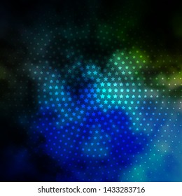 Dark Blue, Green vector template with neon stars. Colorful illustration in abstract style with gradient stars. Theme for cell phones.