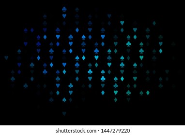 Dark Blue, Green vector template with poker symbols. Glitter abstract sketch with isolated symbols of playing cards. Pattern for leaflets of poker games, events.