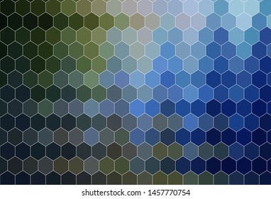 Dark Blue, Green vector template in hexagonal style. Illustration of colored hexagons on blur surface. New template for your brand book.