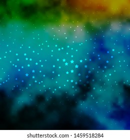 Dark Blue, Green vector template with neon stars. Blur decorative design in simple style with stars. Best design for your ad, poster, banner.