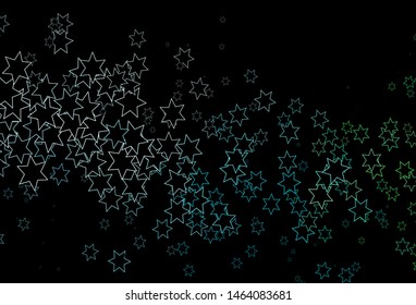 Dark Blue, Green vector template with sky stars. Shining colored illustration with stars. Best design for your ad, poster, banner.