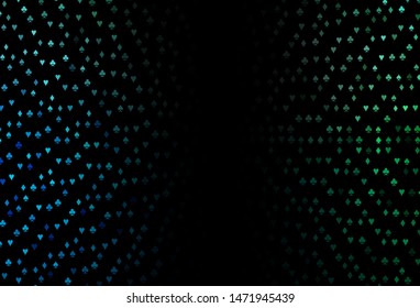 Dark Blue, Green vector template with poker symbols. Glitter abstract sketch with isolated symbols of playing cards. Pattern for leaflets of poker games, events.