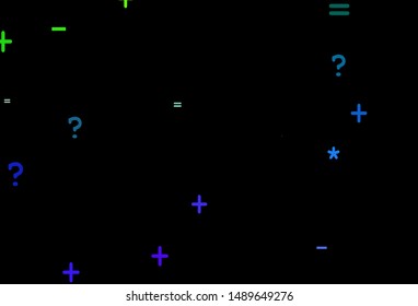 Dark Blue, Green vector template with math simbols. Colored mathematic signs with gradient on white background. Pattern for posters, banners of math books.