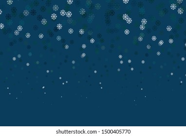 Dark Blue, Green vector template with ice snowflakes. Shining colorful illustration with snow on abstract template. New year design for business advert.