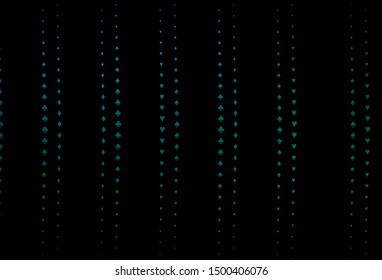 Dark Blue, Green vector template with poker symbols. Glitter abstract sketch with isolated symbols of playing cards. Smart design for your business advert of casinos.