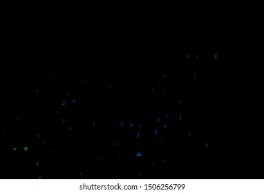 Dark Blue, Green vector template with math simbols. Abstract illustration with colored algebra signs. Best design for your math college.