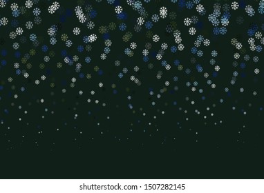 Dark Blue, Green vector template with ice snowflakes. Glitter abstract illustration with crystals of ice. New year design for poster, banner.