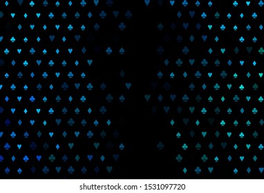 Dark Blue, Green vector template with poker symbols. Glitter abstract sketch with isolated symbols of playing cards. Smart design for your business advert of casinos.