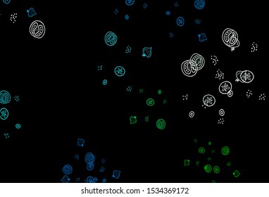 Dark Blue, Green vector template with organic meal. Glitter abstract sketch with gourmet food. Pattern for ads of breakfast, lunch, dinner.