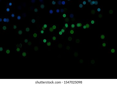 Dark Blue, Green vector template with ice snowflakes. Blurred decorative design in xmas style with snow. The pattern can be used for new year ad, booklets.
