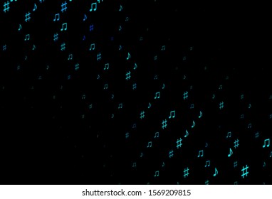 Dark Blue, Green vector template with musical symbols. Abstract illustration with colorful symbols of melody. Template for fasion magazines.