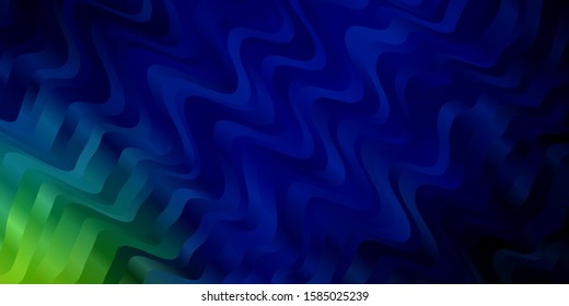 Dark Blue, Green vector template with curved lines. Abstract illustration with bandy gradient lines. Pattern for booklets, leaflets.