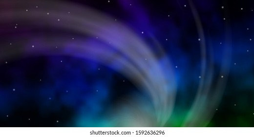 Dark Blue, Green vector template with neon stars. Shining colorful illustration with small and big stars. Best design for your ad, poster, banner.