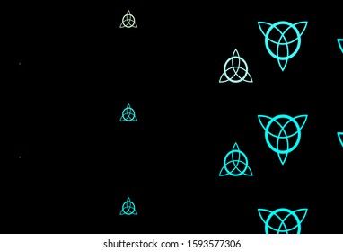 Dark Blue, Green vector template with esoteric signs. Colorful vintage illustration with gradient alchemy shapes. Design for magic, spiritual events.