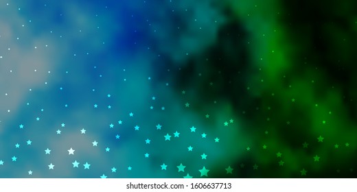 Dark Blue, Green vector template with neon stars. Shining colorful illustration with small and big stars. Pattern for new year ad, booklets.