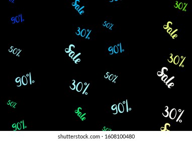 Dark Blue, Green vector template with 30, 50, 90% selling. Colorful set of  percentage signs in simple style. Template for season sales, shopping ads.
