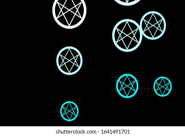 Dark Blue, Green vector template with esoteric signs. Colorful vintage illustration with gradient alchemy shapes. Design for magic, spiritual events.