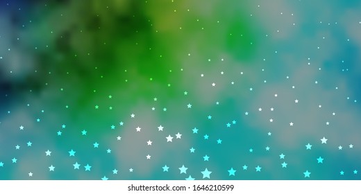 Dark Blue, Green vector template with neon stars. Blur decorative design in simple style with stars. Pattern for websites, landing pages.