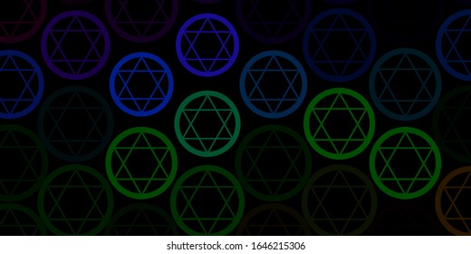 Dark Blue, Green vector template with esoteric signs. Retro design in abstract style with witchcraft forms. Best design halloween events.