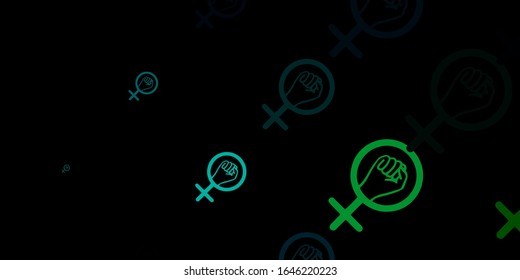 Dunkelblau, Grüne Vektorillustration Vorlage mit Frauenzeichen. Illustration mit Zeichen der Stärke und der Macht der Frauen. Elegantes Design für Bildschirmhintergründe.