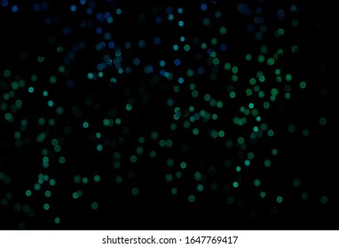 Dark Blue, Green vector template with ice snowflakes. Blurred decorative design in xmas style with snow. The pattern can be used for new year leaflets.