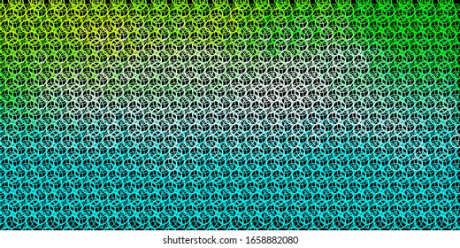Azul oscuro, plantilla vectorial verde con signos esotéricos. Ilustración abstracta con formas de degradado gótico. Antecedentes para diseños esotéricos y místicos.