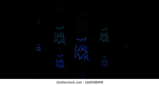 Dark Blue, Green vector template with businesswoman signs. Colorful feminism symbols with a gradient in modern style. Elegant design for wallpapers.