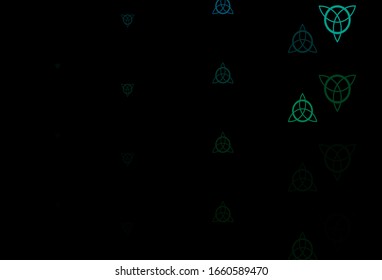 Dunkelblaue, grüne Vektorillustration-Vorlage mit esoterischen Zeichen. Retro-Design in abstraktem Stil mit Hexerei-Formen. Bestes Design-halloween-Events.