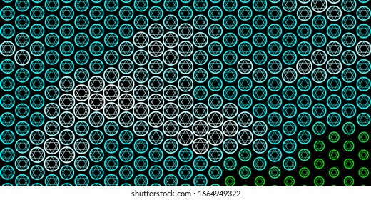 Dark Blue, Green vector template with esoteric signs. Illustration with magical signs of spiritual power. Background for esoteric, mystic designs.