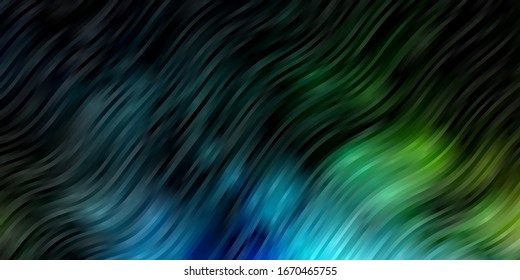 Azul oscuro, plantilla vectorial verde con curvas. Nueva ilustración colorida con líneas dobladas. Patrón para sitios web, páginas de inicio.
