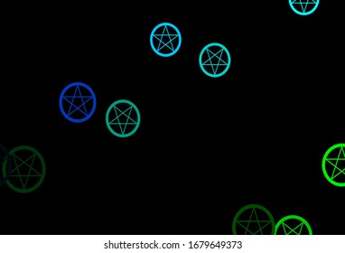 Dark Blue, Green vector template with esoteric signs. Illustration with magical signs of spiritual power. Simple base for your occult design.