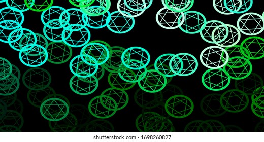 Azul oscuro, plantilla vectorial verde con signos esotéricos. Ilustración abstracta con formas de degradado gótico. Mejor diseño de eventos de halloween.