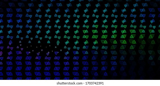 Azul oscuro, plantilla vectorial verde con signos esotéricos. Ilustración con signos mágicos de poder espiritual. Antecedentes para diseños esotéricos y místicos.