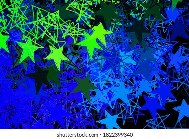 Dark Blue, Green vector template with ice snowflakes, stars. Colorful decorative design in xmas style with snow. New Year design for business advert.
