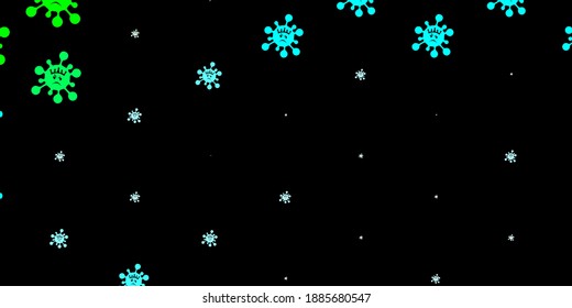 Dark blue, green vector template with flu signs. Smart illustration with covid signs in decorative style. Simple drawing against danger fever.
