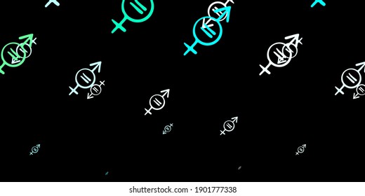 Azul oscuro, plantilla vectorial verde con signos de mujer de negocios. Ilustración colorida con formas de feminismo degradado. Diseño sencillo para su sitio web.