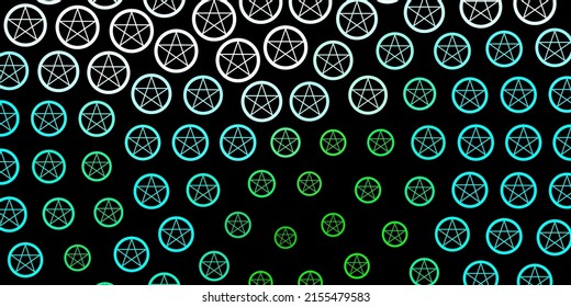 Dark Blue, Green vector template with esoteric signs. Colorful vintage illustration with gradient alchemy shapes. Background for esoteric, mystic designs.